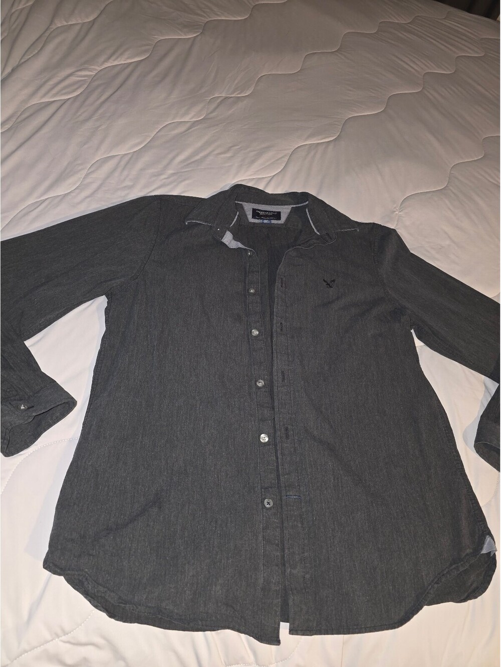 American Eagle Outfitters Slim Fit Button Down Longsleeve Shirt Black Mens Large